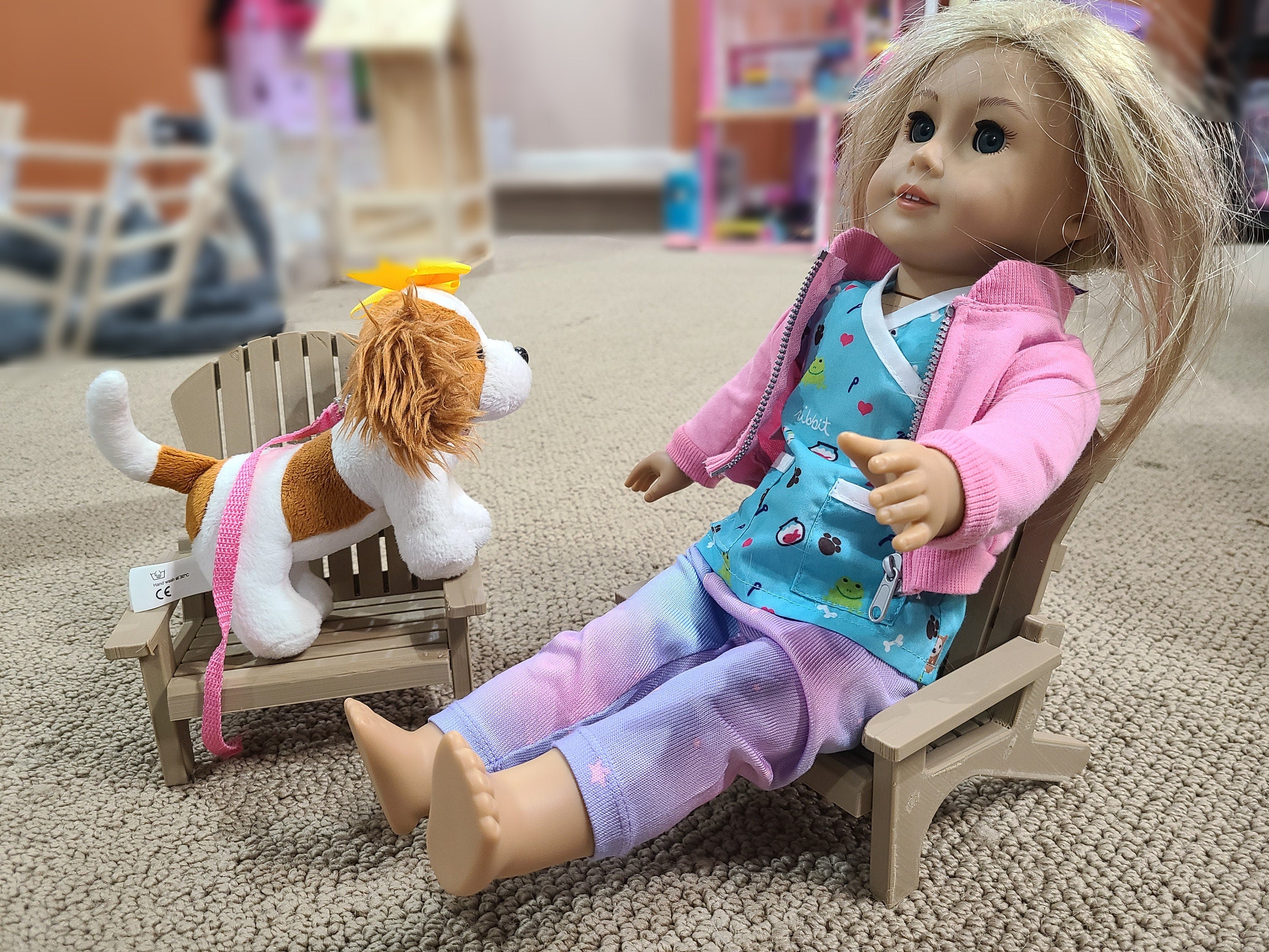 18 inch doll Adirondack Chair American Girl accessory with optional side table - Sea Green color