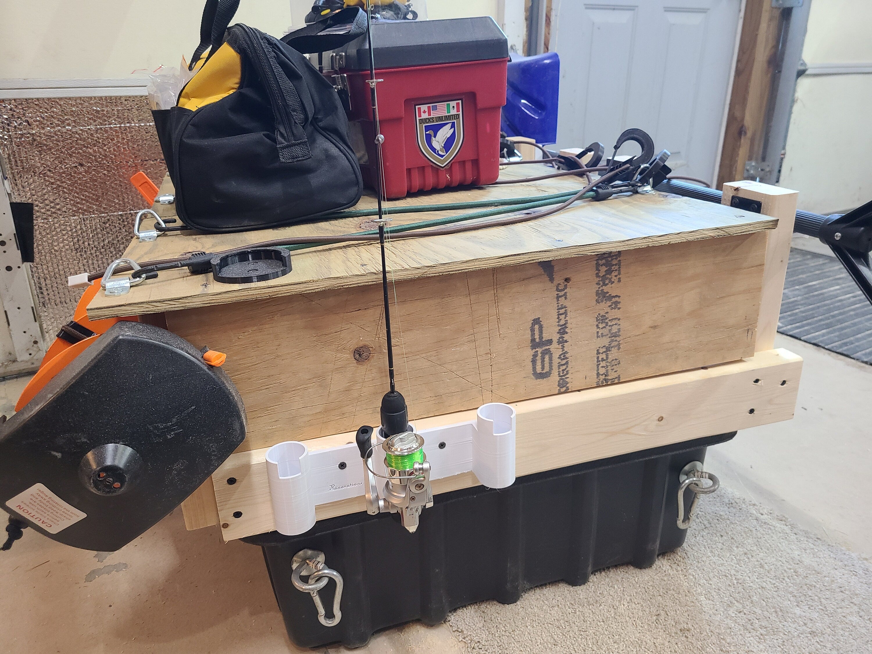 Ice Fishing 3 Rod Holder: Sled/Wall Mount with Optional Tool Holder