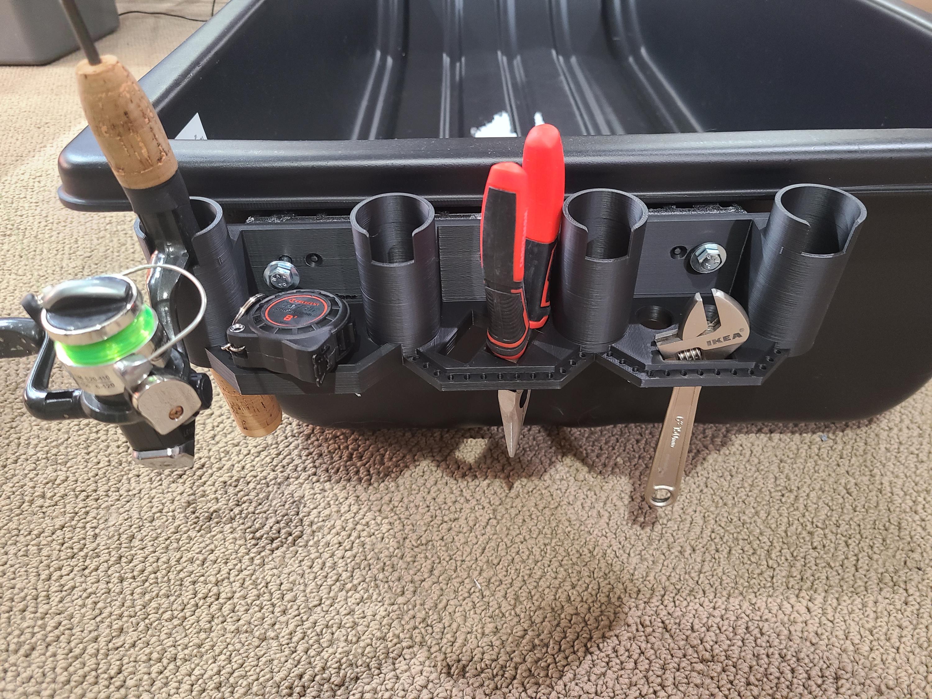 Ice Fishing Rod Holder: 4-Rod Sled/Wall Mount with Optional Tool Holder - White Version