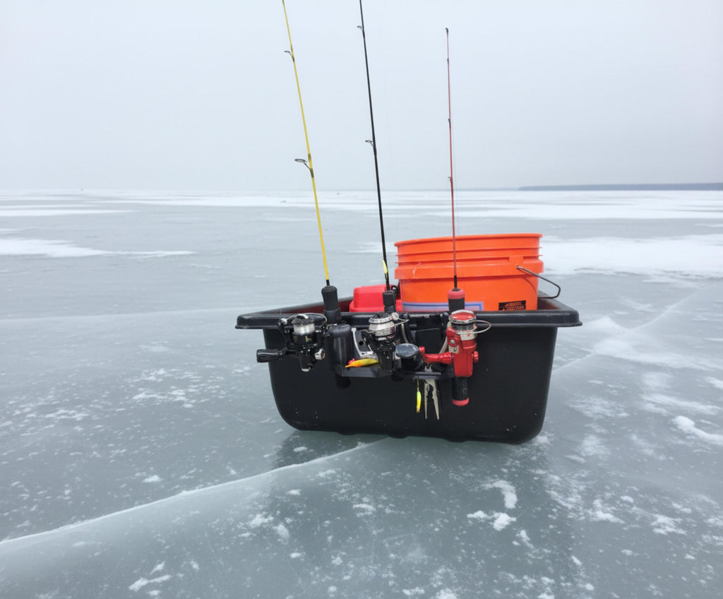 Ice Fishing 3 Rod Holder: Sled/Wall Mount with Optional Tool Holder - White Version