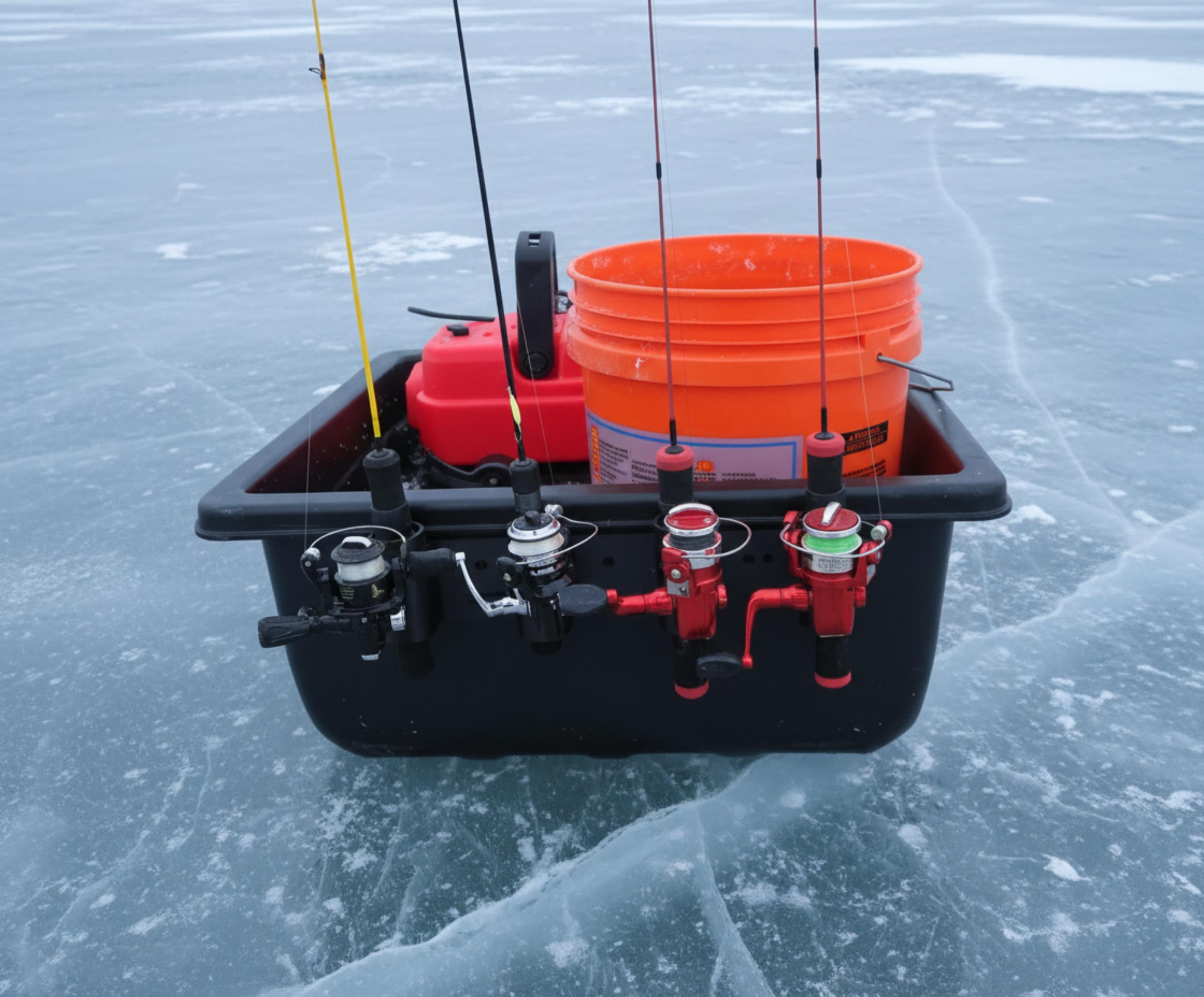 Ice Fishing Rod Holder: 4-Rod Sled/Wall Mount with Optional Tool Holder - White Version