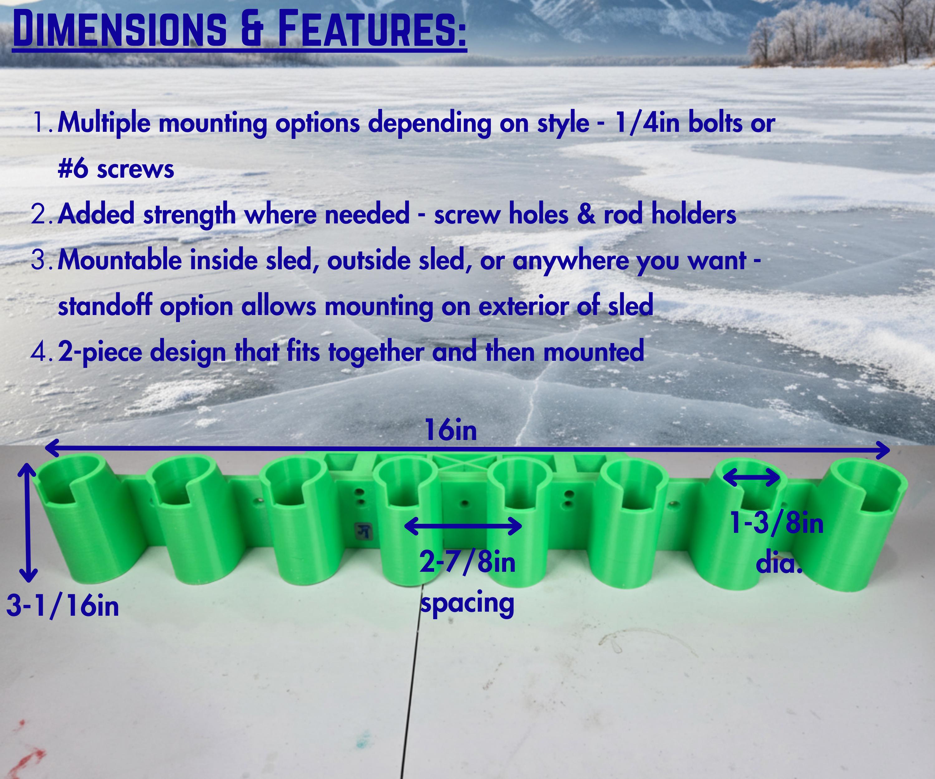 Ice Fishing Rod Holder: 8-Rod Sled/Wall Mount