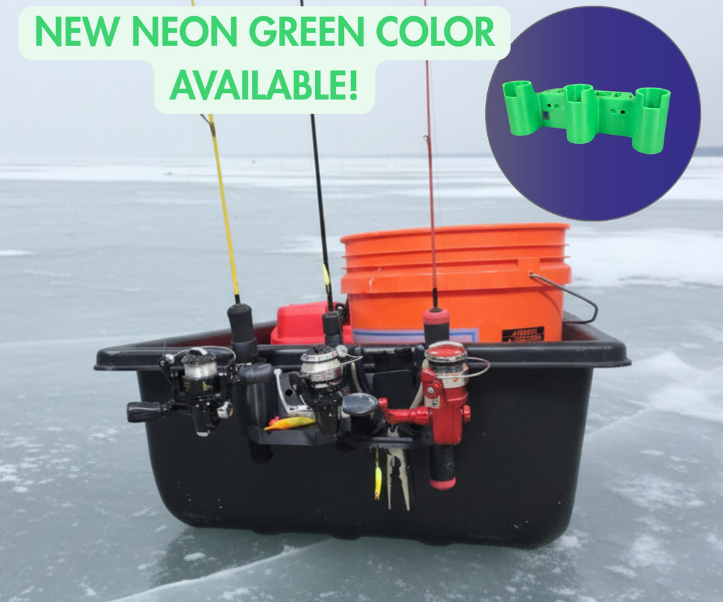 Ice Fishing 3 Rod Holder: Sled/Wall Mount with Optional Tool Holder