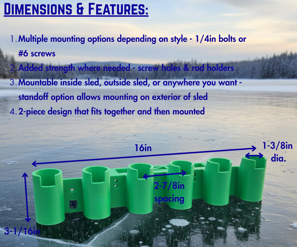 Ice Fishing Rod Holder: 6-Rod Sled/Wall Mount