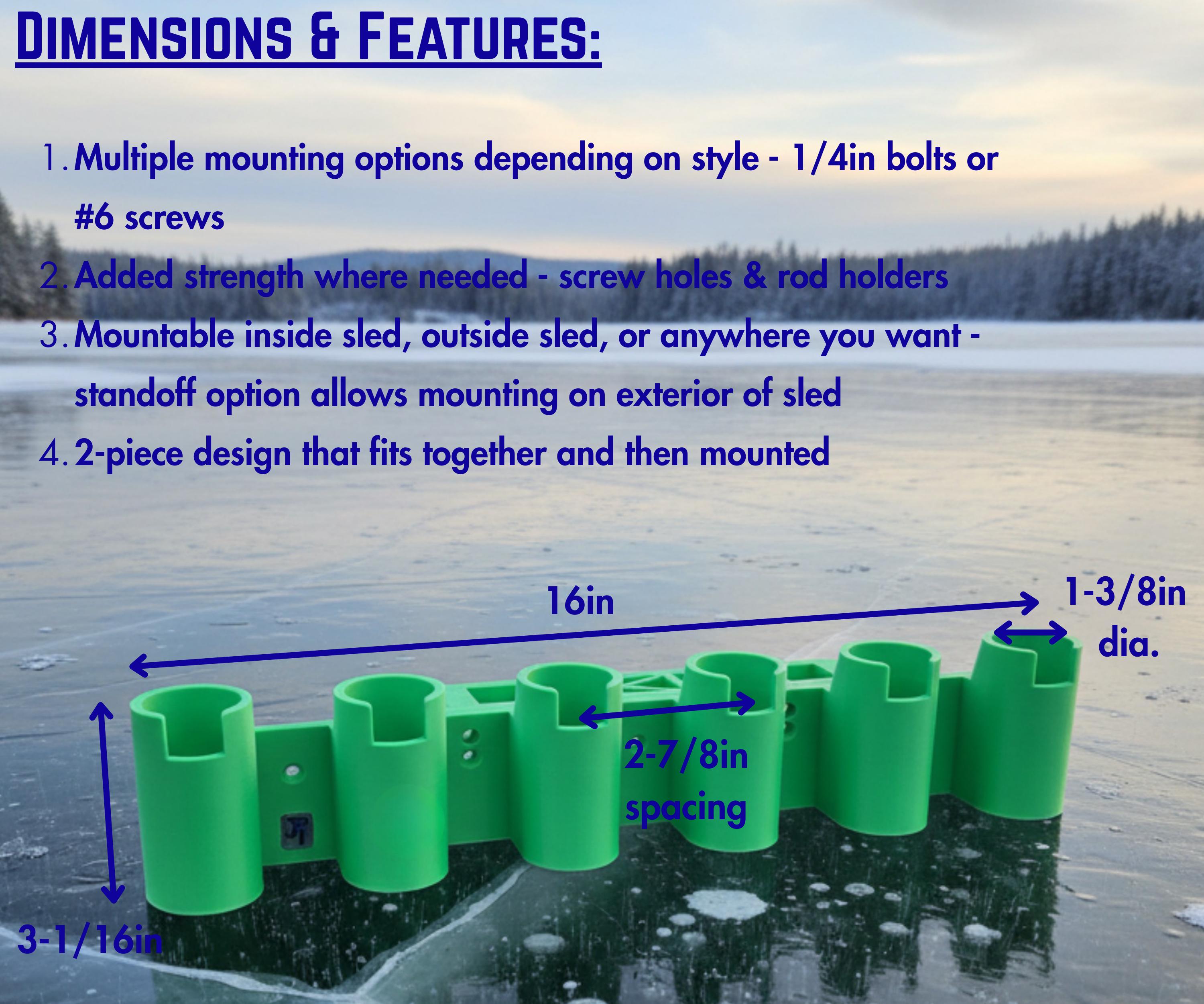 Ice Fishing Rod Holder: 6-Rod Sled/Wall Mount